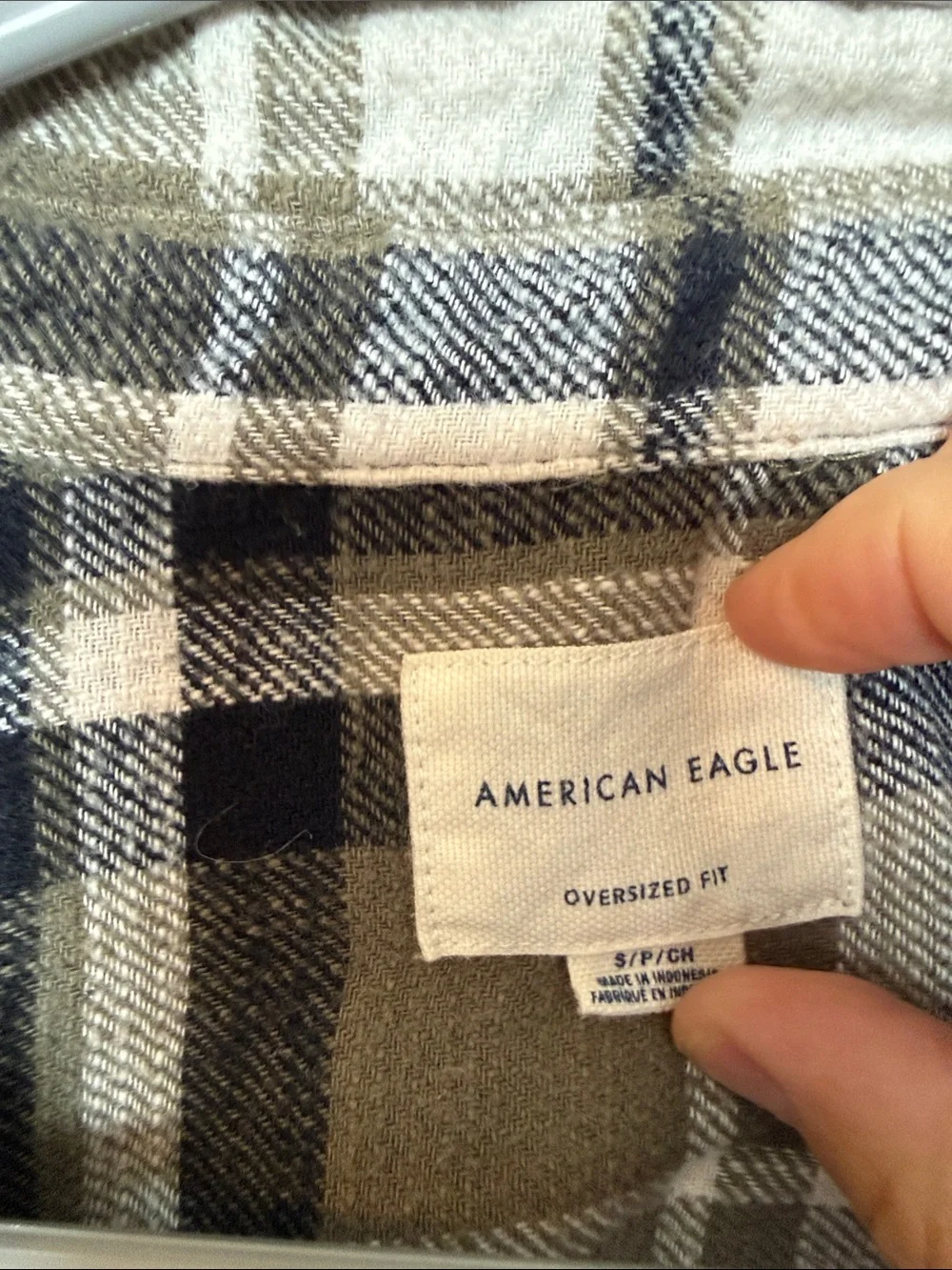 American Eagle Outfitters Olive Green Black White Plaid Button-Down Shirt